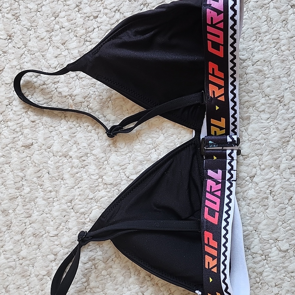 Rip Curl Black Bikini Top with Rainbow Logo Band - Picture 2 of 2